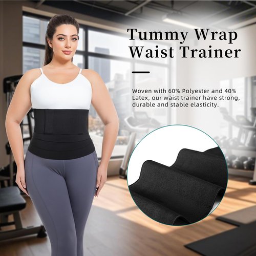 LoyMoo Waist Trainer for Women Plus Size 2025 Upgrade Adjust Stomach Bandage Wrap Waist Band Long Torso Tummy Wraps Belly Body Shaper Waist Trimmer Belt Black