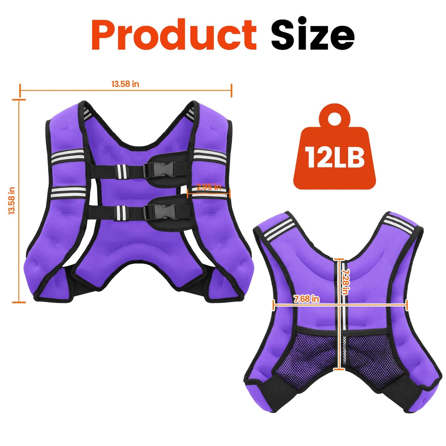 Poudee Weighted Vest, 12LB Weight Vest for Men Women, Body Weight Vests Adjustable with Reflective Stripe for Strength Training, Running, Training Workout, Jogging, Walking - 12LB, Purple