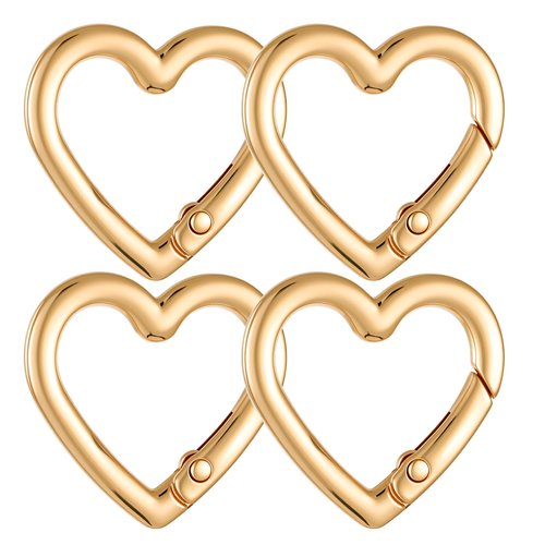 4pcs Heart Shaped Keychain Clip Spring Snap Clasp Hook Heart Keychain Clasps Zinc Alloy Heavy Duty Carabiner for Camping Hiking Fishing Traveling (Gold)