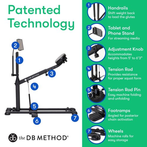The DB Method Squat Machine with Phone Mount, Workout Equipment for Home Gym, Exercise Leg and Glutes, Low Impact Lower Body Fitness Workouts, Training for Total-Body, Easy Setup, Foldable for Storage