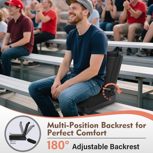 Strifuture Stadium Seats with Back Support - 180°Adjustable Backrest Stadium Seat with Steel Hook & Non - Slip Base, 600D Waterproof Oxford Cloth Stadium Chair, Foldable & Portable for Sports Events