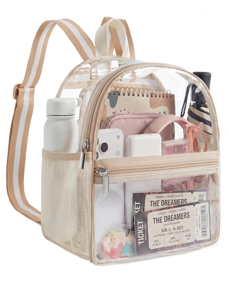 Missnine Classic Khaki Clear Stadium Backpack - Anti-Theft Mini See-Through Bag for Concerts & Sports