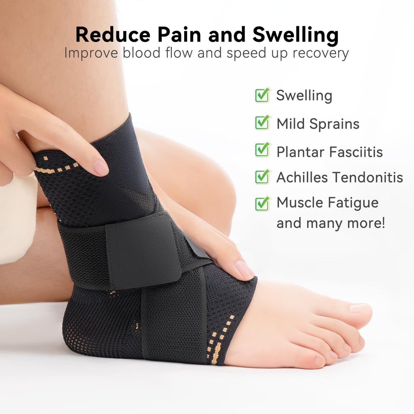 INDEEMAX 3D Ankle Brace for Women & Men, 2 Pack Ankle Compression Sleeve Support Copper Infused Ankle Brace for Sprained Ankle, Plantar Fasciitis Sports, Achilles Tendonitis Pain Relief, Copper Black, L