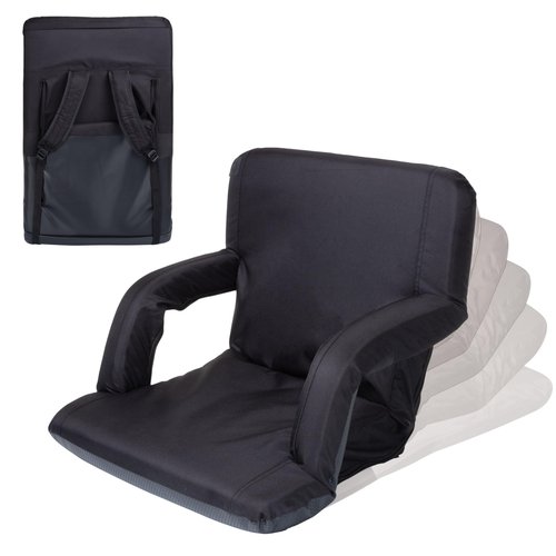 PICNIC TIME ONIVA - a Brand Ventura Reclining Stadium Seat with Back Support - Bleacher Seat - Beach Floor Chair, (Black)