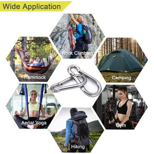 Carabiner Clips, 10PCS 2.36 Inch Stainless Steel Keychain Carabiner. Small Carabiner Clips, Spring Snap Hook, Locking Carabiners Clips for Plant Hanging, Outdoor Camping. 270 lbs.