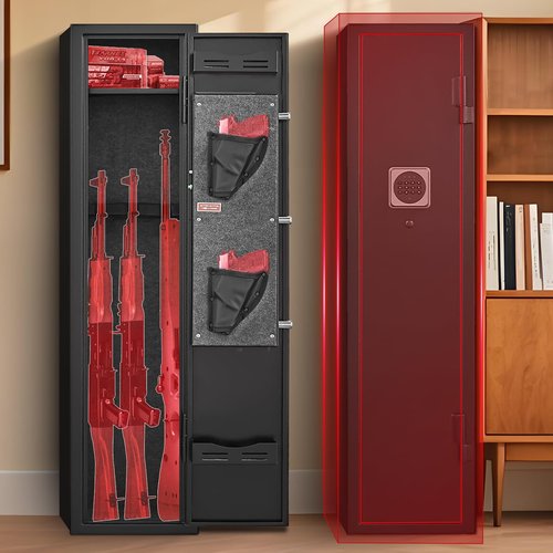HEANVO 2-3 Gun Safe, Rifle Safes for Home, Locking Gun Cabinet with 180-Degree Full Access Door, Shotgun Safe with Alarm System, Rifle Gun Safe with Mobile Gun Rack