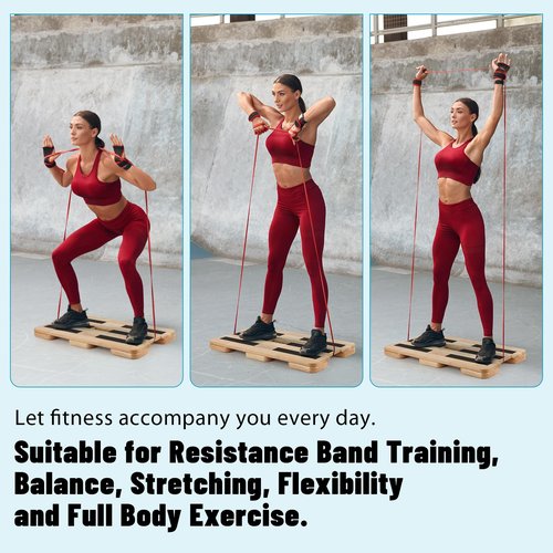 Retyion Wooden Exercise Board, Resistance Band Foot Plate with Non-slip Design, Wood Fitness Board for Resistance Band Training, Workout Bands, Balance, Stretching, Flexibility Exercise Home Gym