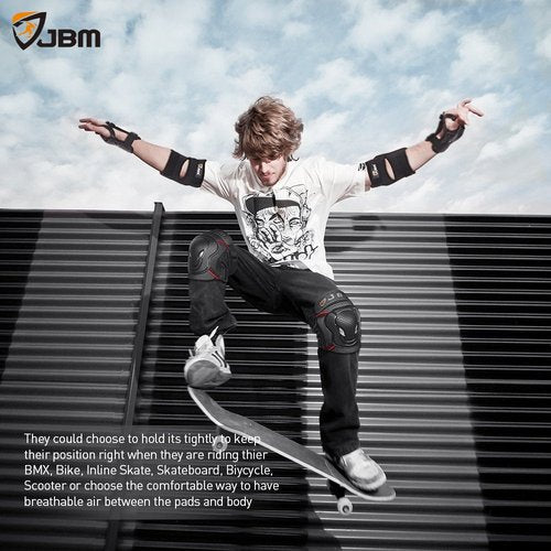 JBM Teenager Adult Bike Knee Pads and Elbow Pads with Wrist Guards Protective Gear Set for Biking, Riding, Cycling and Multi Sports Safety Scooter, Skateboard, Bicycle