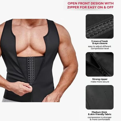 CGDUYWJ Men's zipper Waist Trainer Trimmer vest, Men Sauna Vest Sweat Waist Trainer, Compression Tank Top Men Athletic Workout (1pcs, L)