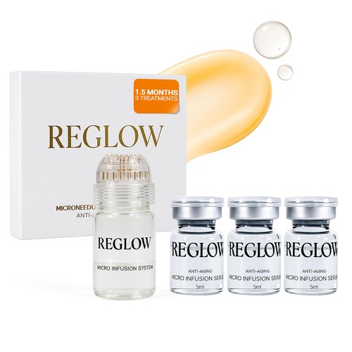 ReGlow Micro Infusion System for Face – 300% Deeper Absorption with 24K Gold Microneedling Tool + Serum (1.5 Months) – Firmer Radiant Skin, at-Home Treatment with Collagen Peptides & Hyaluronic Acid