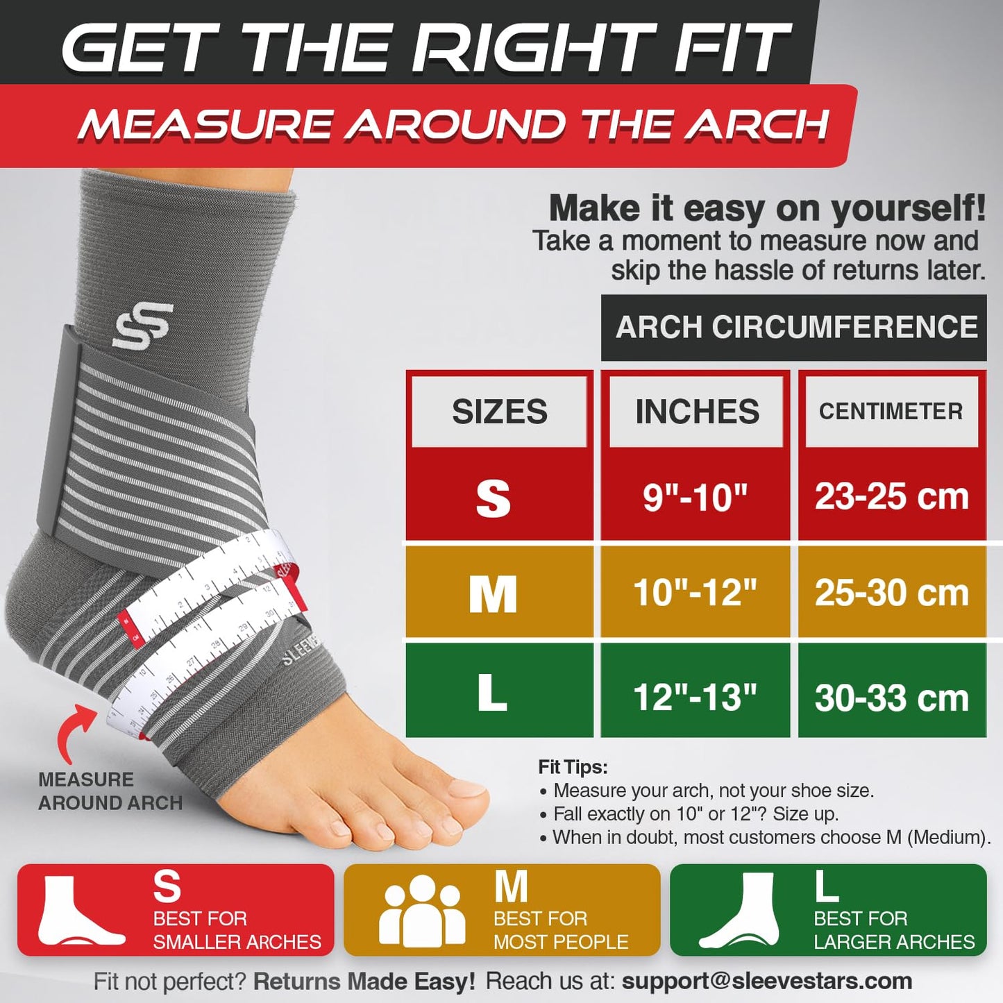 Sleeve Stars Ankle Brace for Women & Men, Ankle Wrap for Sprained Ankle, Compression Sleeve for Plantar Fasciitis Relief, Easy Customizable Support: w/Removable Strap (Single/S:9"-10"/Gray)
