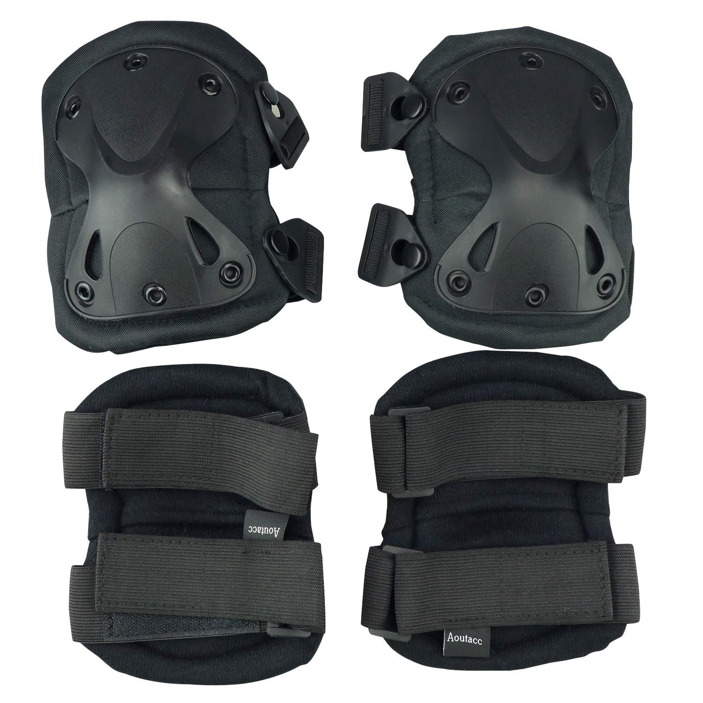 AOUTACC Combat Knee & Elbow Protective Pads Set for Outdoor CS Paintball Game Cycling Safety Skateboarding Gear Skates Knee Protection Guard Pads (Black)