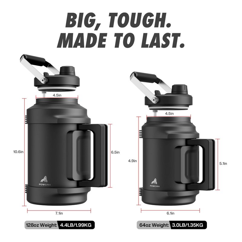 1 Gallon Insulated Water Bottle for Travel: 2-in-1 Straw Spout Lid, Dual Handle, Leakproof, Keep Cold 48H, 128oz Stainless Steel Water Jug for Gym, Biking, Road Trip, Work, Home, Picnic (Midnight)