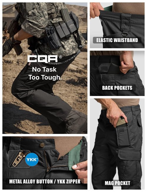 CQR Men's Tactical Pants, Water Resistant Ripstop Cargo Pants, Lightweight EDC Work Hiking Pants, Outdoor Apparel, Duratex Mag Pocket Black, 32W x 32L
