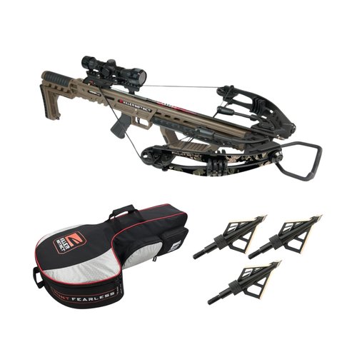 Killer Instinct Lethal HD405 Crossbow Kit Bundle with Crossbow Case and (3-Pack) Fixed-Blade Steel Tip 100-Grain Hunting Broadheads
