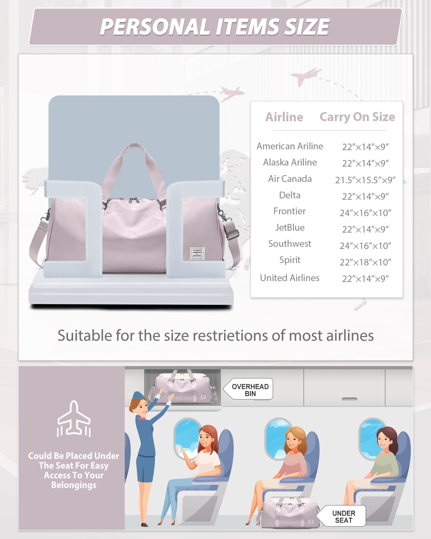 Travel Duffle Bag,Weekender Overnight Bags for Women with Shoes Compartment,Tote Gym Bag Personal Item Carry On Bag for Travel Business Trips Sport Hospital Dance Pink