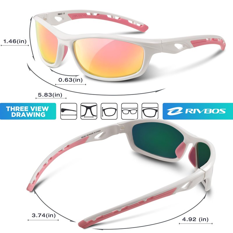 RIVBOS Sunglasses for Men Women Polarized UV Protection Sports Fishing Driving Shades Cycling RB833-White LightPink