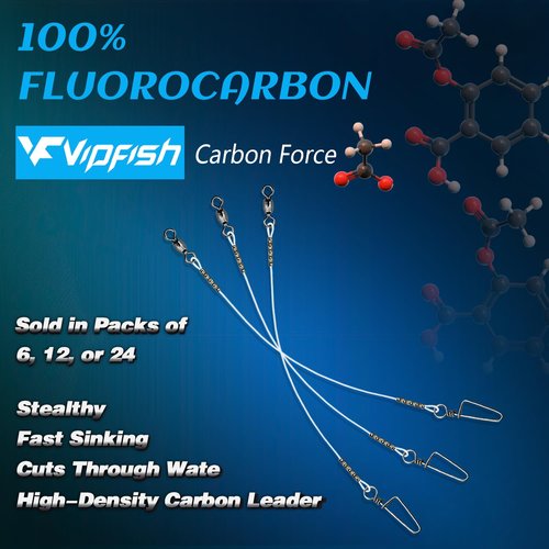 Vipfish Fishing Fluorocarbon Leader with Crane Swivel and Snaps - Heavy Duty 11lb Fluorocarbon Leader Connects Lures, Bait or Hooks for Saltwater & Freshwater Fishing