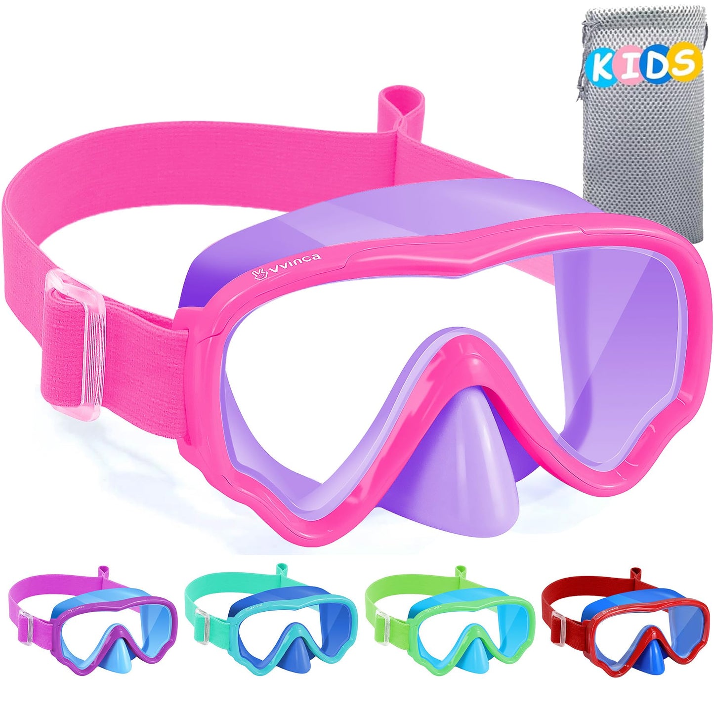 Vvinca Kids Swim Goggles with Nose Cover, Snorkel Diving Mask Fabric Strap Anti Fog Anti Shattered Lens Goggles for Kids 3-15