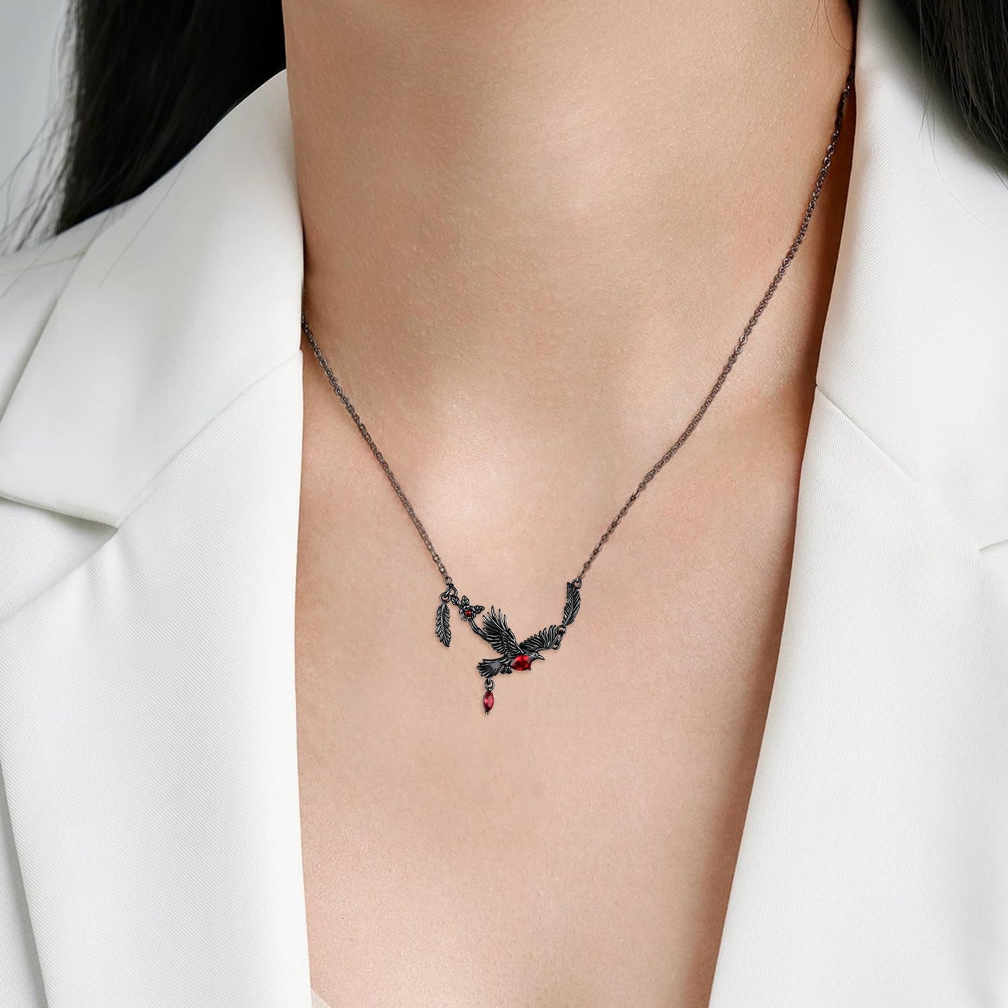 Yorionke Gothic Crow Necklace 925 Sterling Silver Black Raven Necklace Gothic Jewelry Gifts for Women
