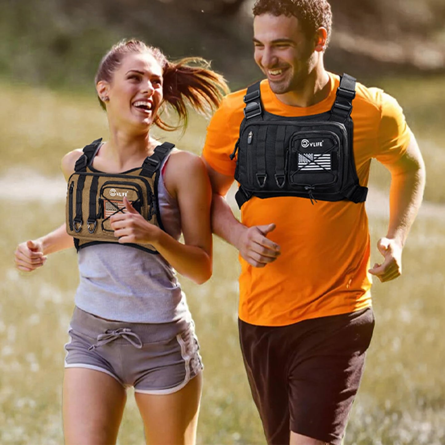 CVLIFE Outdoor Chest Bag for Men, Tactical Chest Pack with Phone Holder, Adjustable Running Vest Bag with Extra Storage, Lightweight Anti-theft EDC Rig for Hiking, Cycling, Sports, Workouts, Khaki