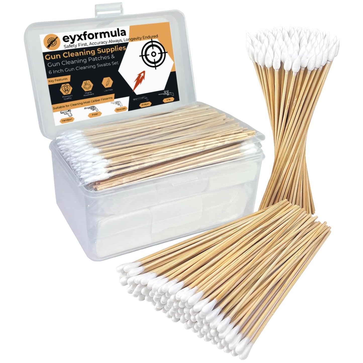 Gun Cleaning Supplies - 2x2'' Gun Cleaning Patches and 6''Gun Cleaning Swabs Set - Handgun, Shotgun, Pistol and Rifle Cleaning & Maintenance Kit