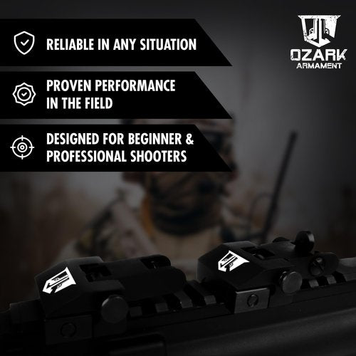 OZARK ARMAMENT Flip Up Iron Sights - BUIS Flip Up Sights Rail Mount Iron Sights - Front and Rear Flip Up Sight Set