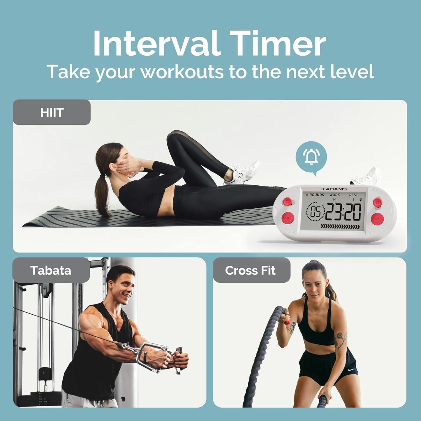 KADAMS Pomodoro Timer with Interval Countdown - Study, Gym & Exercise Timer with Magnets Stand (Blue)