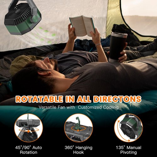 Camping Fan Rechargeble - Portable Battery Powered Fan 20000mAh with LED Lantern Light, Oscillating Tent Fan with Remote, USB Output, Dual Motor, Camping Fans for Tents, Travel, Home (Forest Green)