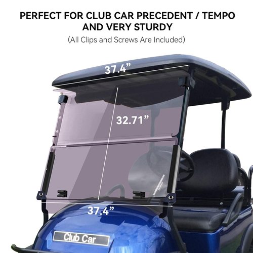 VPAHub Club Car Precedent Tempo Flip Flop Compact Golf Cart Windshield, Tinted Color, 3/16" Thickness, Fits Club Car Precedent Tempo 2004+