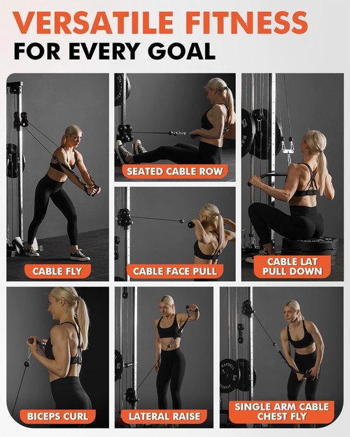Mikolo Wall Mount Cable Station, Cable Crossover Machine with Dual Pulley System and 18 Adjustable Positions for Home Gym Fitness Equipment, Black New