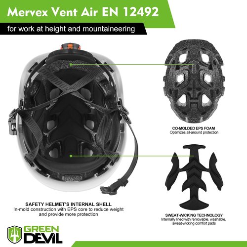 GREEN DEVIL Safety Helmet Hard Hat with Visor and Chin Strap Vented Lightweight Adjustable Hardhat for Men Women with Hi-Viz Design Ideal for Tree Climbing Work at Height