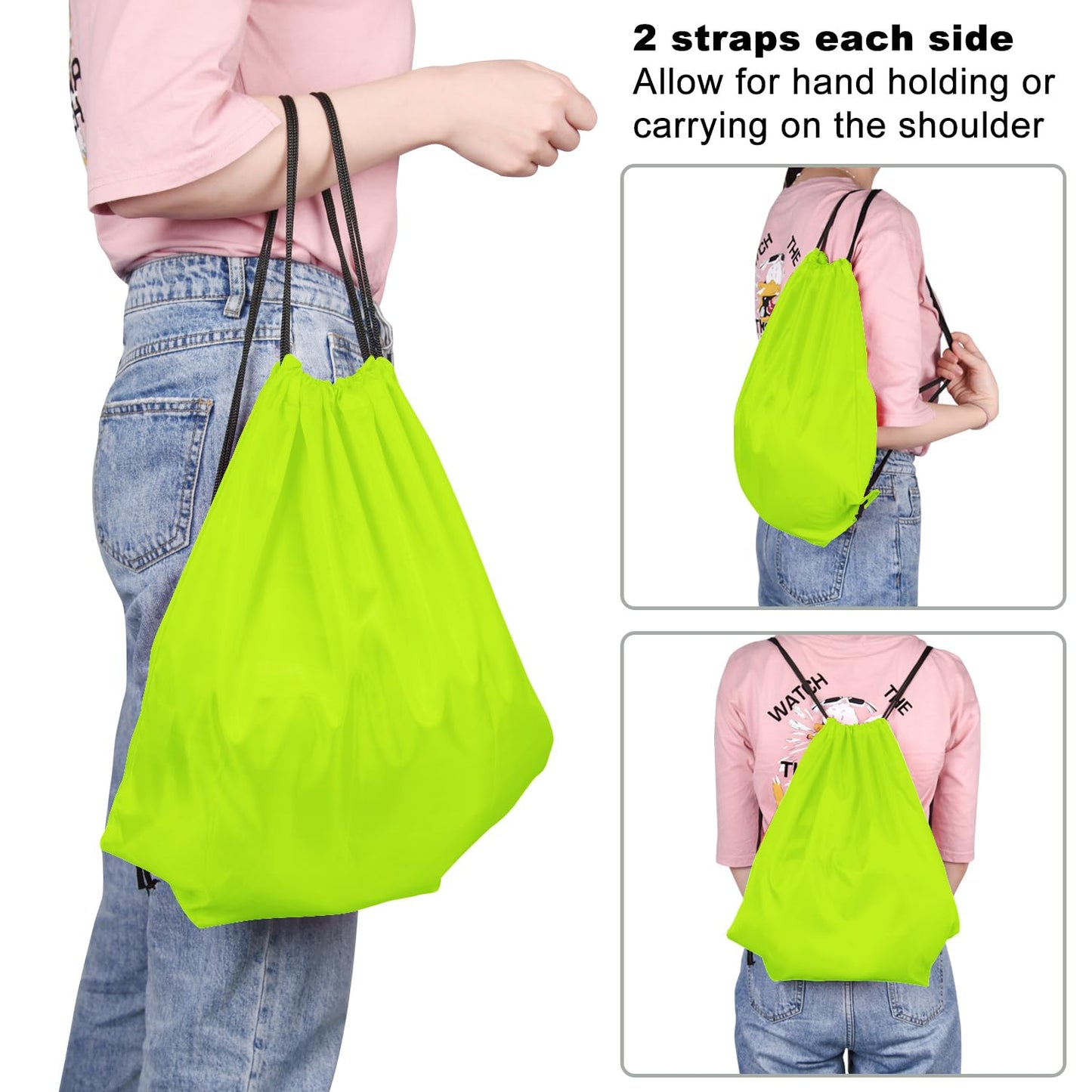 KUUQA 50Pcs Fluorescent green Drawstring Backpack Bulk Drawstring Bags String Bags Storage Bags Gym Backpack for Sport Gym Traveling