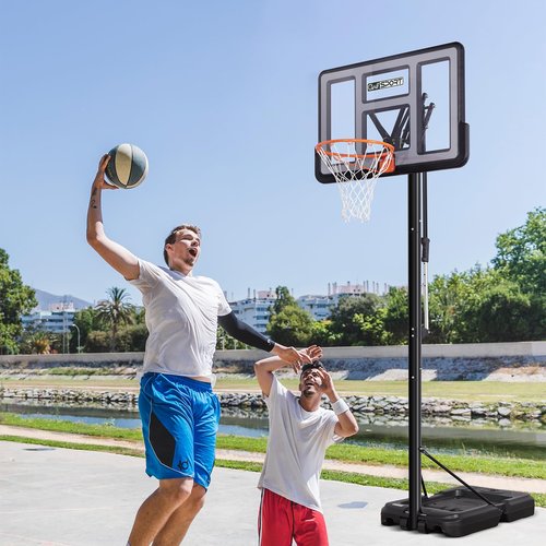 AWII SPORT Portable Basketball Hoop Outdoor, 4.8-10FT Height Adjustable Basketball Hoop Goal System with 44-48 Inch Impact Backboard and Portable Wheels for Adults