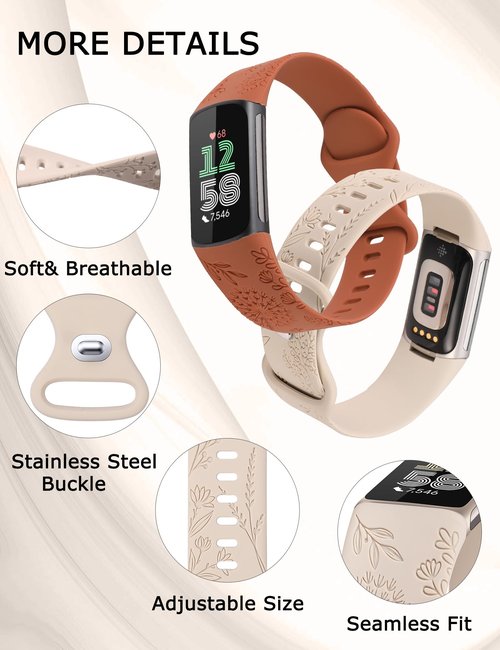 Minyee 3 Packs Floral Engraved Band Compatible with Fitbit Charge 6 Bands/Fitbit Charge 5 Bands Women, Cute Soft Silicone Dandelion Flower Pattern Sport Designer Fancy Summer Strap for Charge 6/5