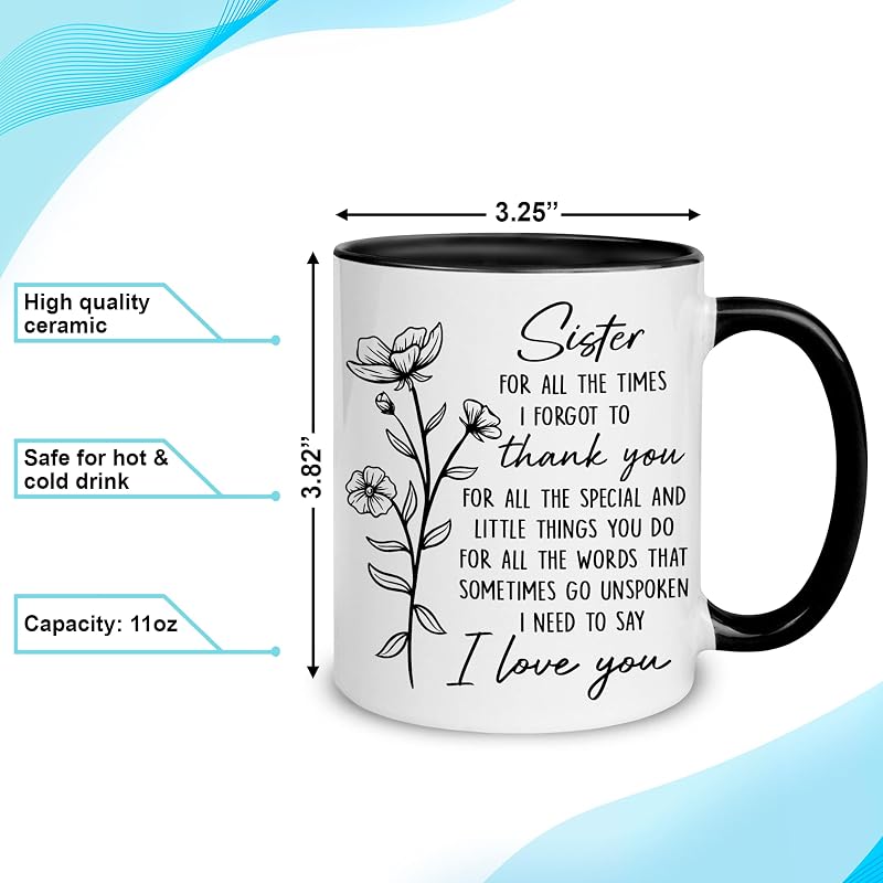 Sister Coffee Mug 11 oz – Gift Set with Keychain – From Sister Variation: Sister