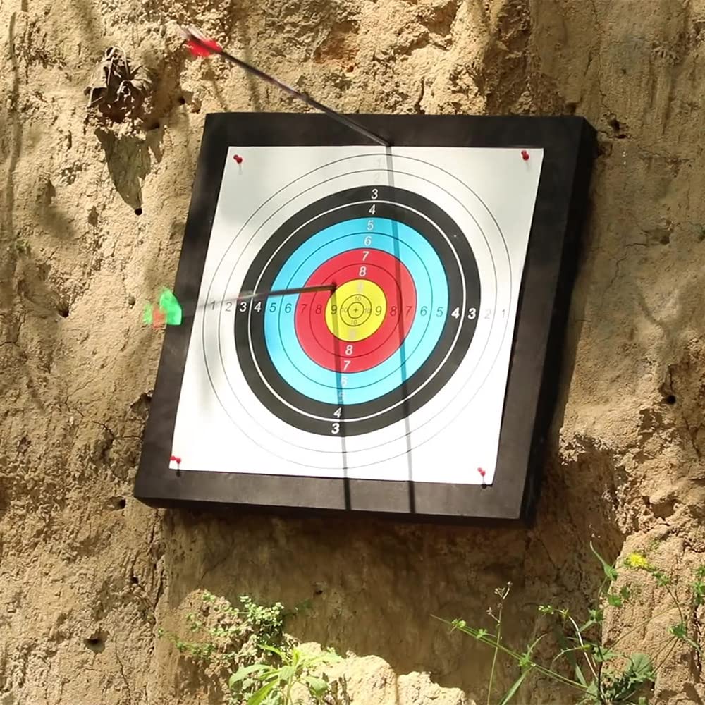 - QI HUO JU - Archery Target EVA Foam Targets for Youth Beginner Backyard Shooting Targeting, 20'' Durable Bow and Arrow Practice Target Block with 5 Target Paper, 4 Pins (EVA Target)