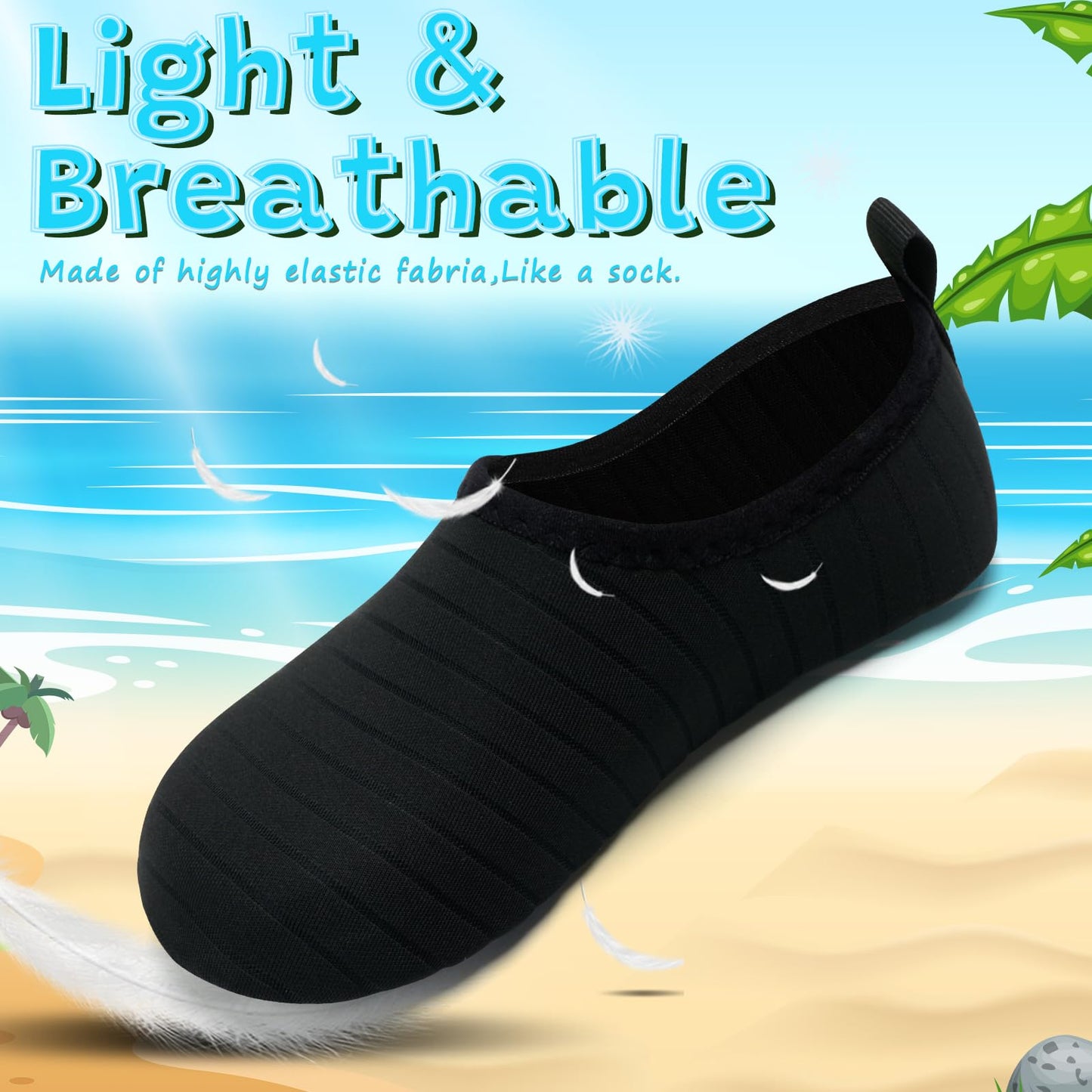 VIFUUR Kids Water Shoes Girls Boys Quick Dry Aqua Socks for Beach Swim Outdoor Sports M Black-30/31