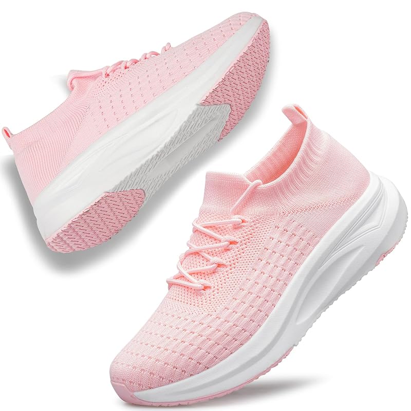 YHOON Womens Slip-On Walking Shoes - Mesh Non-Slip Casual Sneakers (Pink+12)