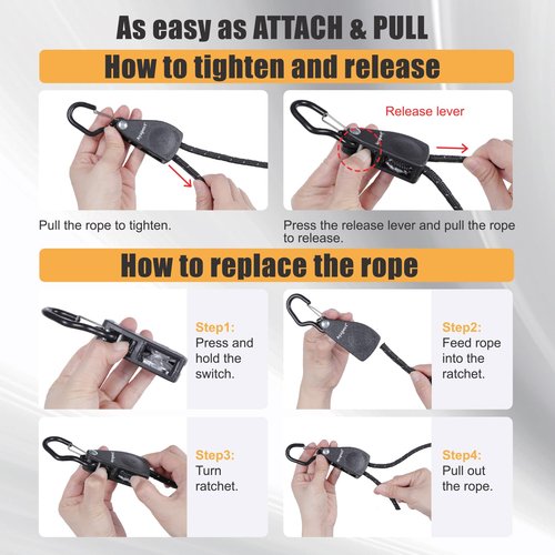 Ayaport Rope Tie Down Ratchet Kayak Straps with Safety Lock S Hook 1/4" x 14' Heavy Duty Pulley Rope Hanger Tarp Tent Tie Downs