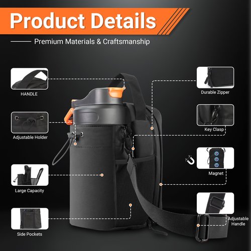 ZHXuKAiHua Magnetic Gym Bag for Men and Women, Magnetic Water Bottle Holder for Gym,Pouch Sleeve with Phone Pocket Buckle,for Fitness, Workout, Running, Travel, Sports (Black)