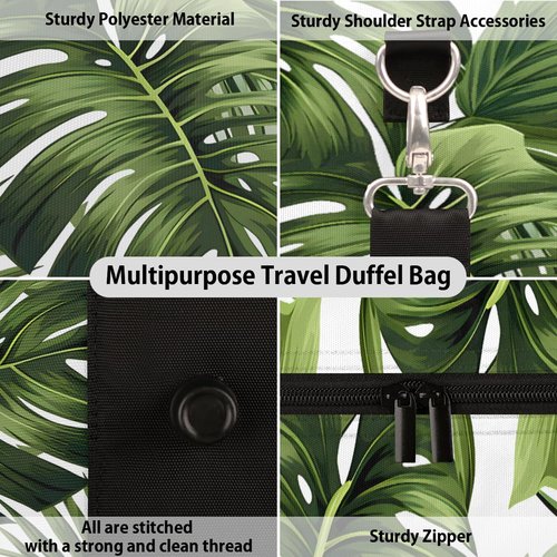 Zestdesign Green Palms Leaf Travel Duffle Bag for Women Men Gym Duffel Foldable Bag Waterproof Weekender Tropical Plants Duffle Tote