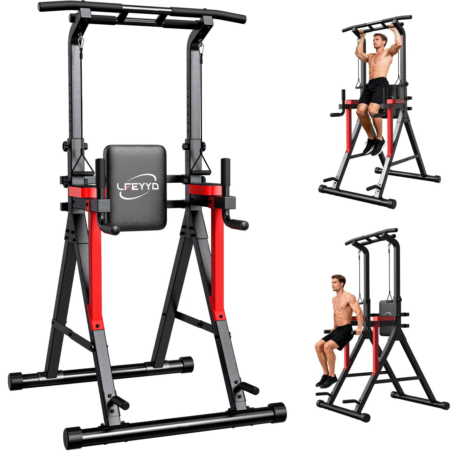 Power Tower Pull Up Bar Free Standing,13-Level Adjustable Height Dip Station with X-Frame Stability, Multi-Grip Handles, Backrest, Anti-Slip Foot Pads - Home Gym Strength Training Equipment 400LBS
