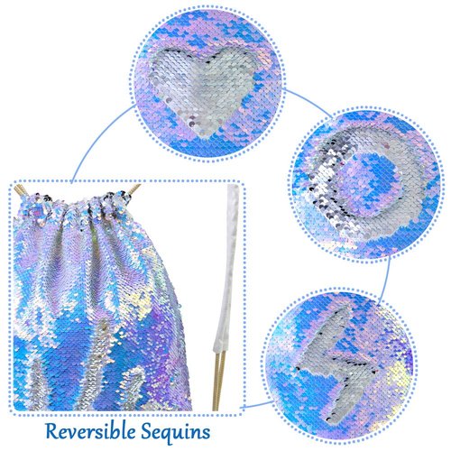 MHJY Sparkly Drawstring Backpack Mermaid Sequin Dance Bag Sports Gym Beach Swim Backpack Birthday Easter Gift Bag