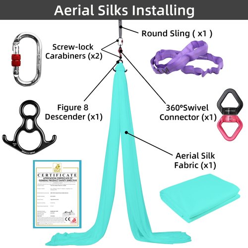 PRIOR FITNESS 9 Yards Aerial Yoga Silks Starter Kit Colorful Hammock Set with Hardware & Guide for All Levels of Aerial Yoga Practice and Acrobatic Flying for Adults