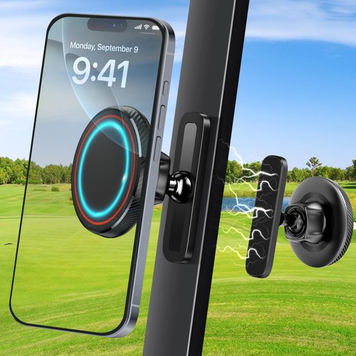 Airclub Magnetic Golf Cart Phone Holder - Golf Cart Phone Mount for EZGO, Club Car, Compatible with MagSafe iPhone 16 15 14 13 12 Series Mini, Strong N52 Magnets for Any Iron Metal Surface