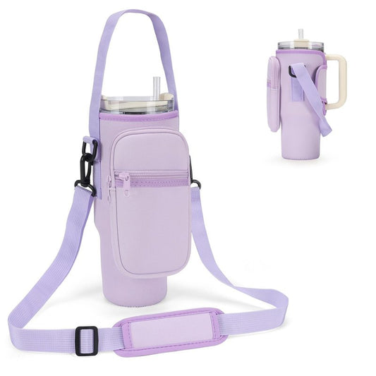 GOEWY Water Bottle Carrier Bag for Stanley 30 oz Tumbler with Phone Pocket Neoprene Water Bottle Holder with Shoulder & Handheld Strap Stanley Cup Accessories