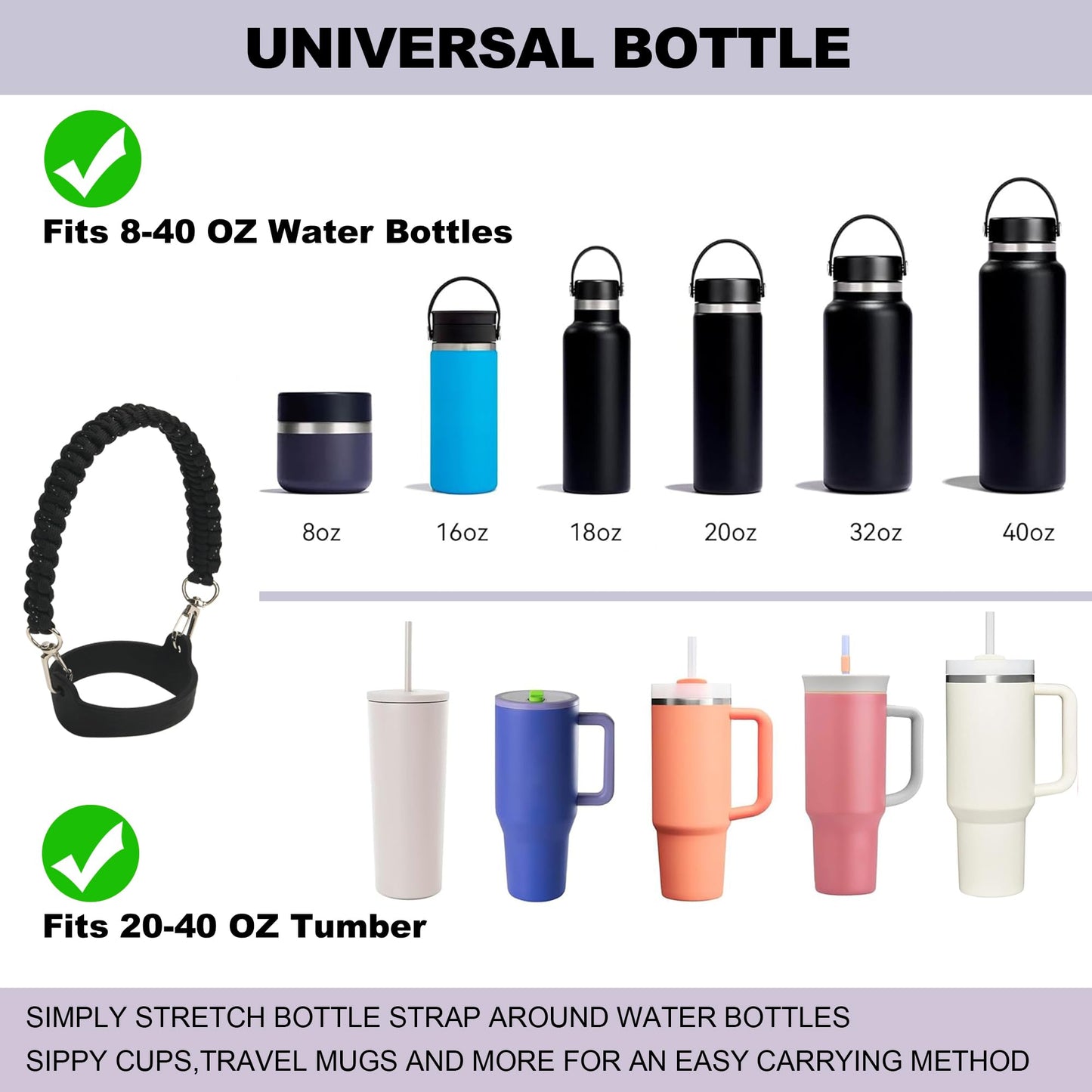 Wongeto Water Bottle Handle Strap - Compatible With Stanley Water Bottle - Paracord Handle for Stanley Cup Accessories(Ocean)