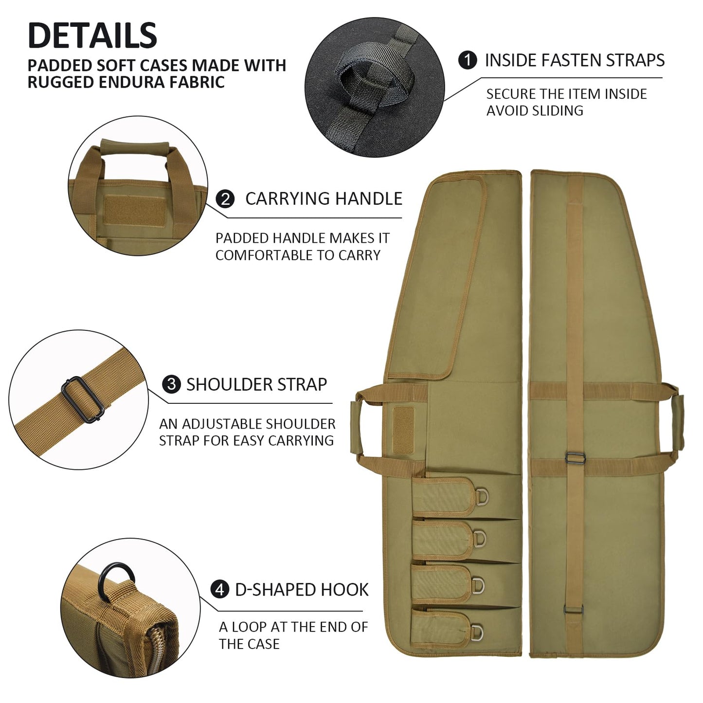 AUMTISC Soft Gun Rifle Case Padded, Ar15 Tactical Shotgun Bag, Carrying Range Gun Bags Cases for Scoped Rifles Hunting Shooting, Khaki 42