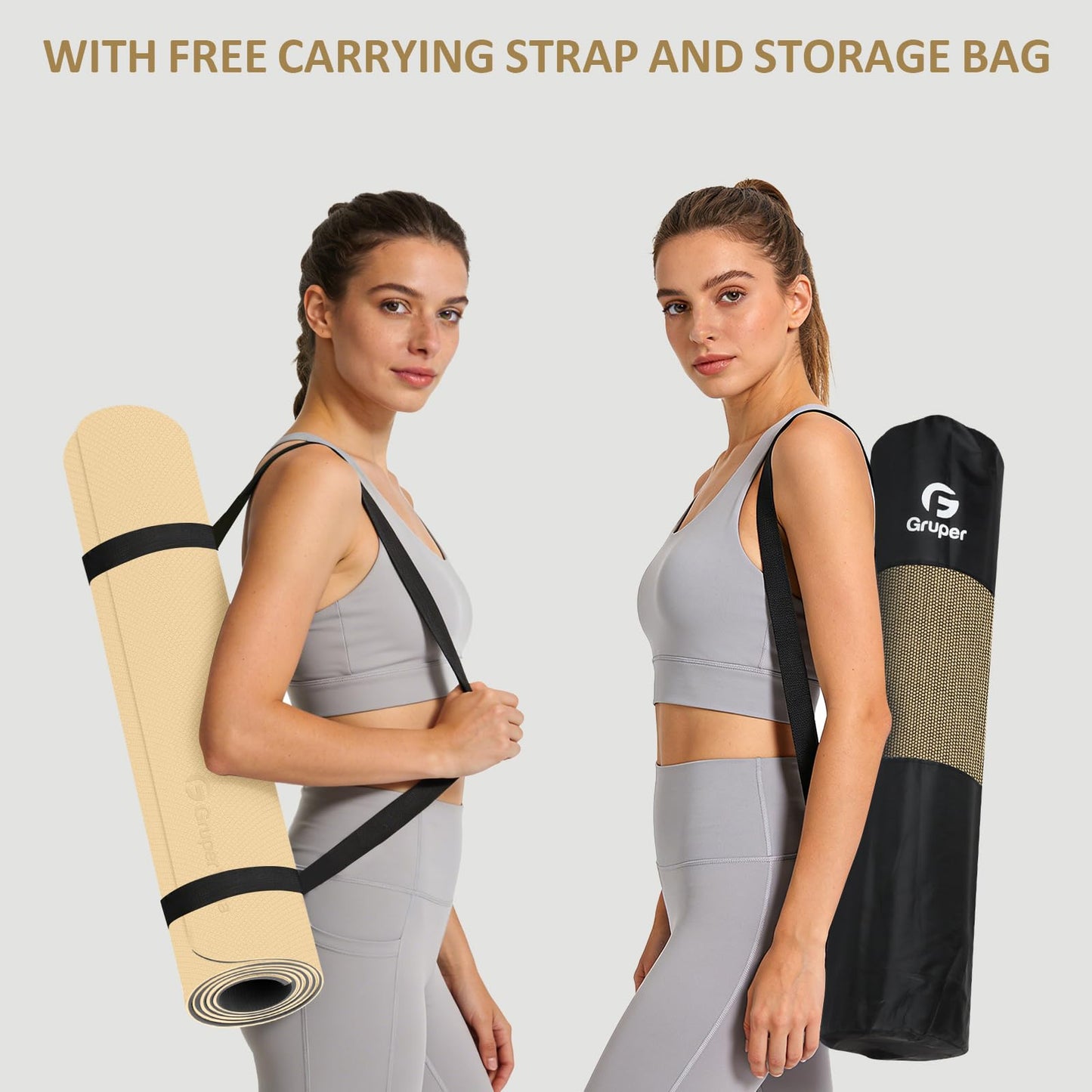 Yoga Mat Non Slip, 72"L x 24"W x 0.24"/0.32"TH, Anti-Tear Exercise Mat with Carrying Strap and Bag, Pro TPE Yoga Mats for Women, Workout Mats for Home, Pilates and Floor Exercises (Black / Matcha Green, 0.32*24*72 Inches)